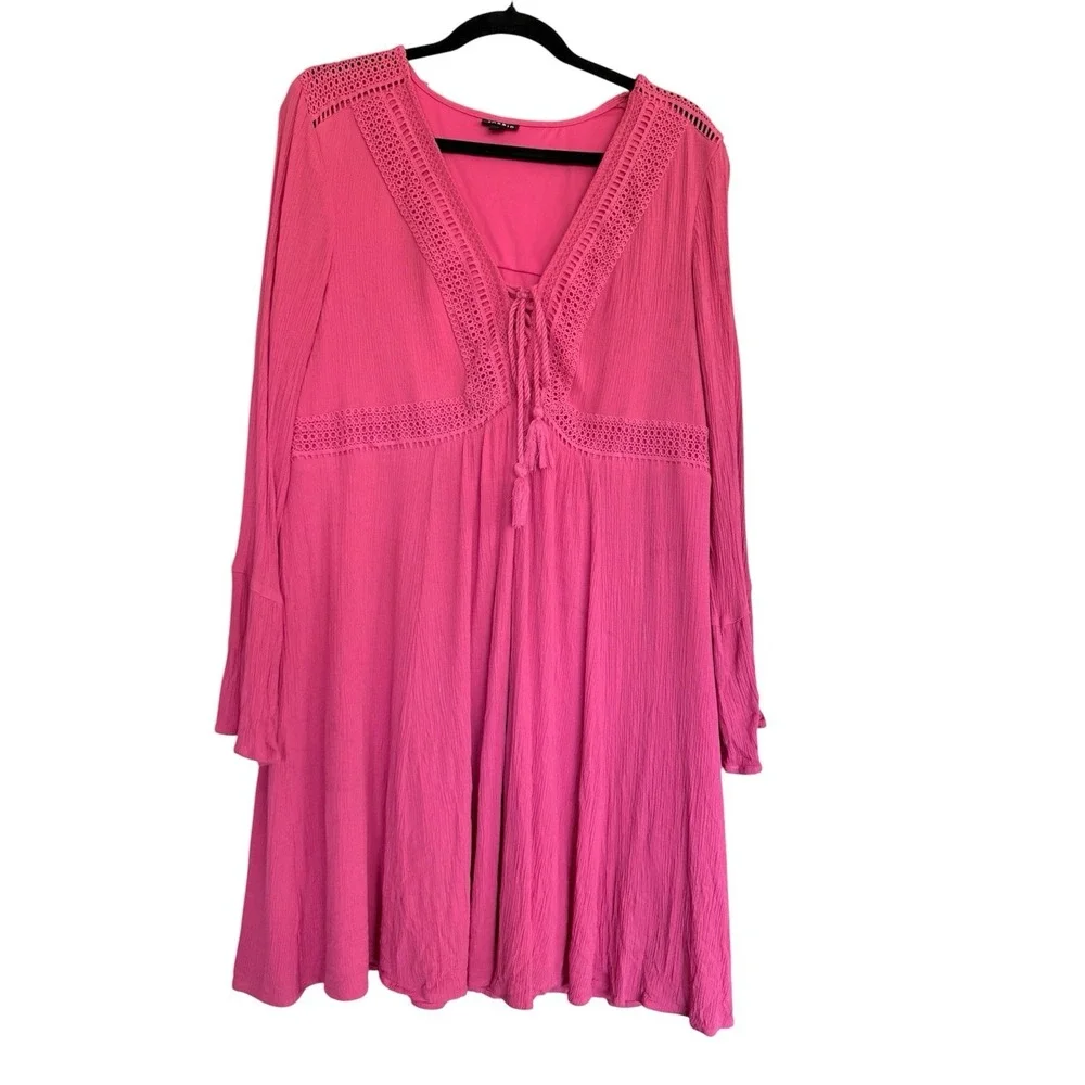 Torrid Boho Gauzy Lined Midi Dress Watermelon Pink Sz L Cottagecore Prarie